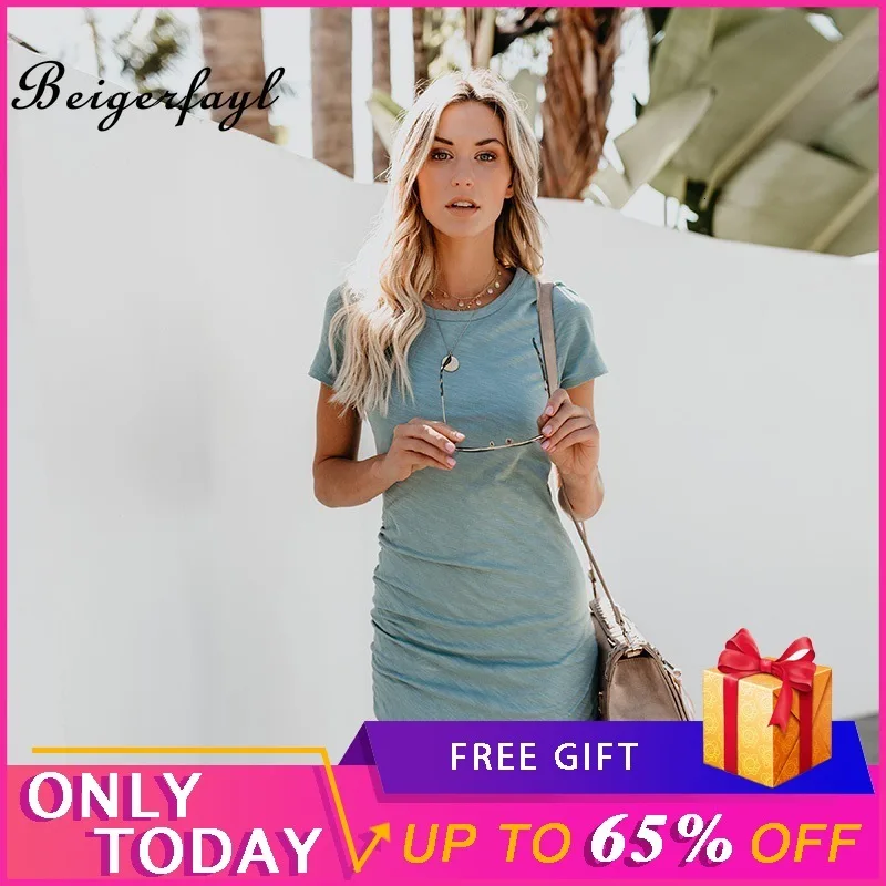 

Beigerfayl 2019 New Summer 13 Colors Sexy Round Collar Irregular Short Sleeve Female Dress O Neck Solid Color Mini Dress XH0940