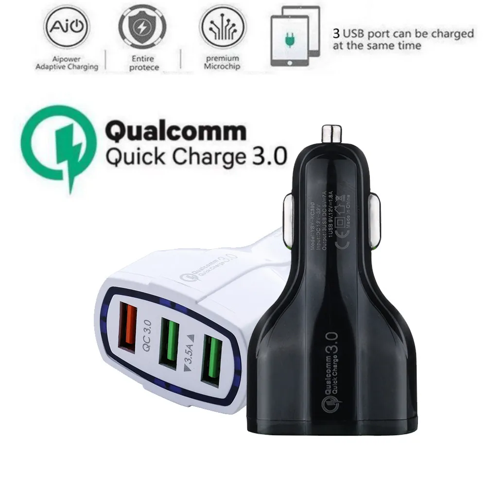 Портативный 3 Порты и разъёмы USB Автомобильное зарядное устройство DC 5V 9V 12 V
