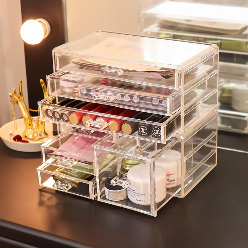 Transparante Make Up Organizer Cosmetische Opbergdoos Acryl Lade Sieraden Display Kabinet Lipstick Poeder Stapelbaar|Opruimdozen & Afvalbak| - AliExpress