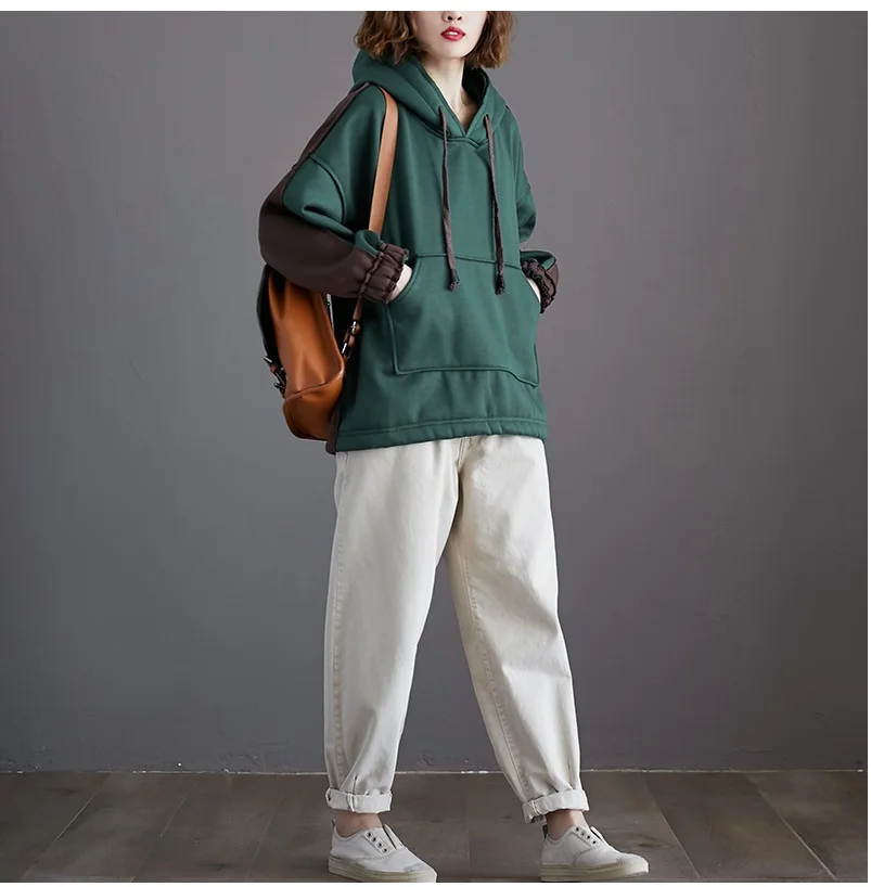 New Plus Size Autumn Winter Women Hoodies Fashion Vestidos Casual Loose Patchwork Hooded Sweatshirt For Women Larger Hoodies
