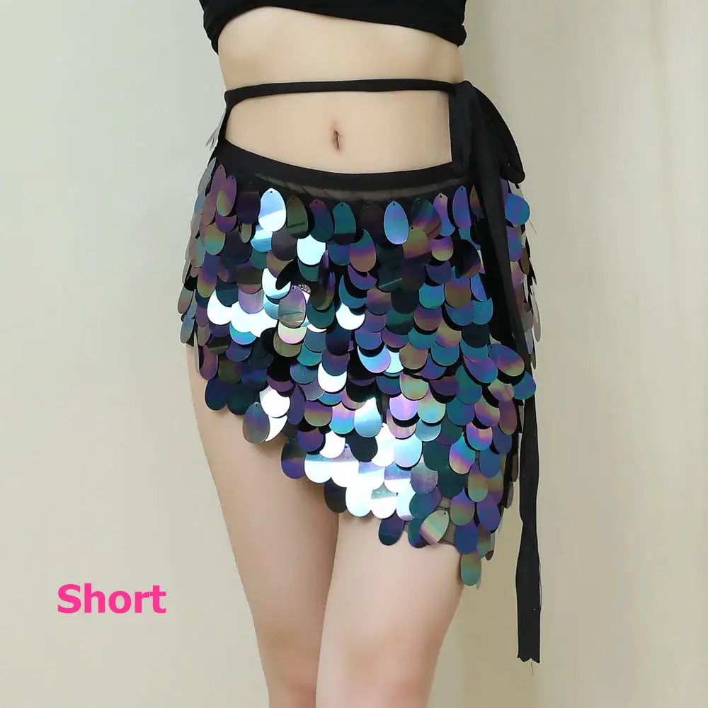 Black Short Пояс для танца живота, набедренный шарф, Блестящий Пояс для танца живота, женский костюм для танца живота, пояс с блестками, аксессуары, пояс, красный, черный, розовый - Цвет: Black Short
