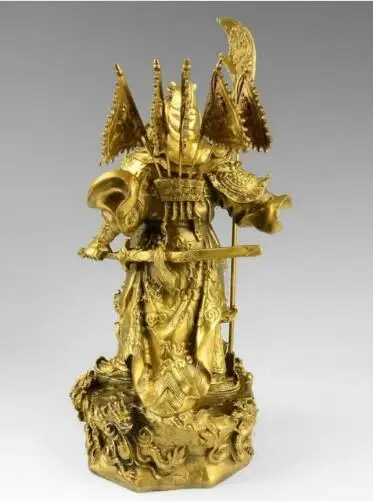 YM 305 китайский, бронзовый, медь Nine Dragon Warrior Guan Gong/статуя Yu Figure1" H желтая скульптура завод бронза