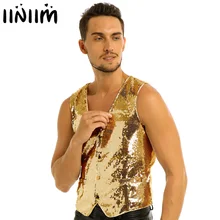 Мужские Блестящие Блестки пикантные Майки Slim Fit v-образным вырезом жилет без рукавов деловой Повседневный жилет Сексуальная Вечеринка майка для мускулистых мужчин костюм