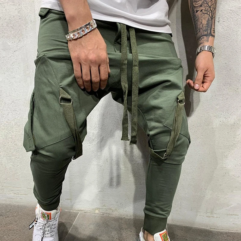 green Модные новые уличные мужские спортивные штаны, повседневные спортивные штаны, одноцветные трендовые мужские спортивные штаны в стиле хип-хоп, красивые брюки - Цвет: green