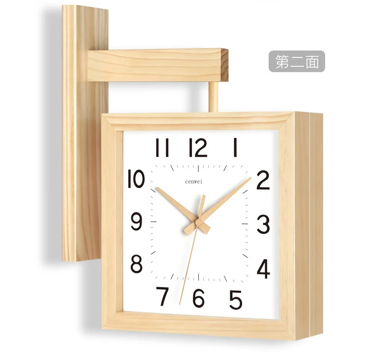 Nordic Double Faced Wall Clock Wood Living Room Square Modern Creative Watches Home Decor Silent Bedroom Horloge Gift FZ717 | Дом и сад