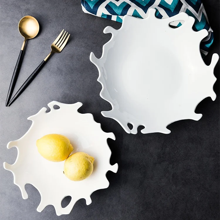Creative Ceramics Coral Shaped Dinner Plate Decorative Porcelain Hollow Serving Tray Tableware for Salad Seafood Biscuits Bread