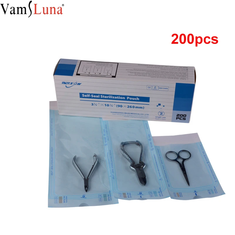 Self Sealing Sterilization Pouch 200pcs for Nail Tools Medical Grade Paper Disposable Dental Tattoo Tool Storage Bag