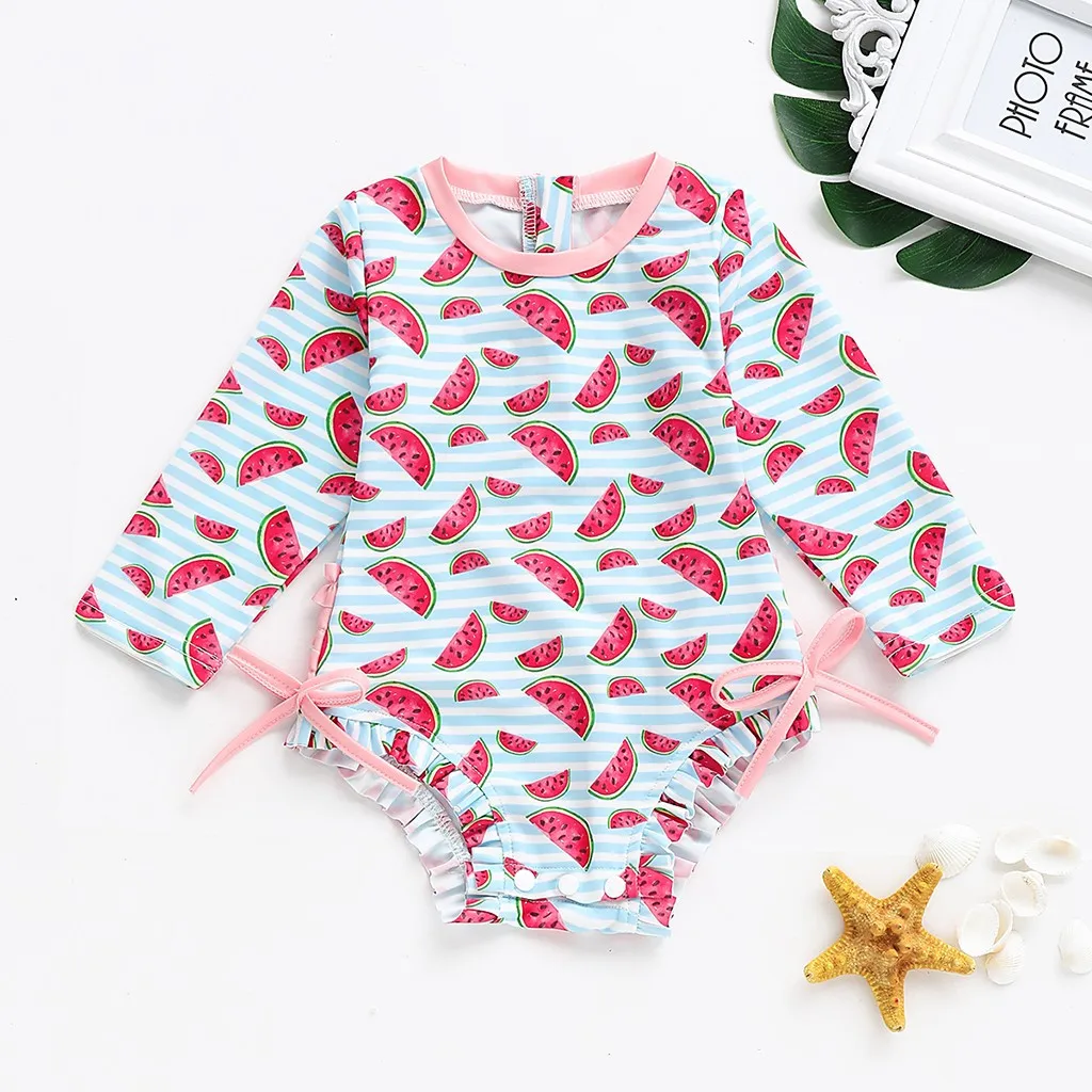 Swimsuit for girls Kids Girls Long Sleeve Bikini Bat One Piece Swimsuit Beach Watermelon Print One Piece Swimsuit L1205