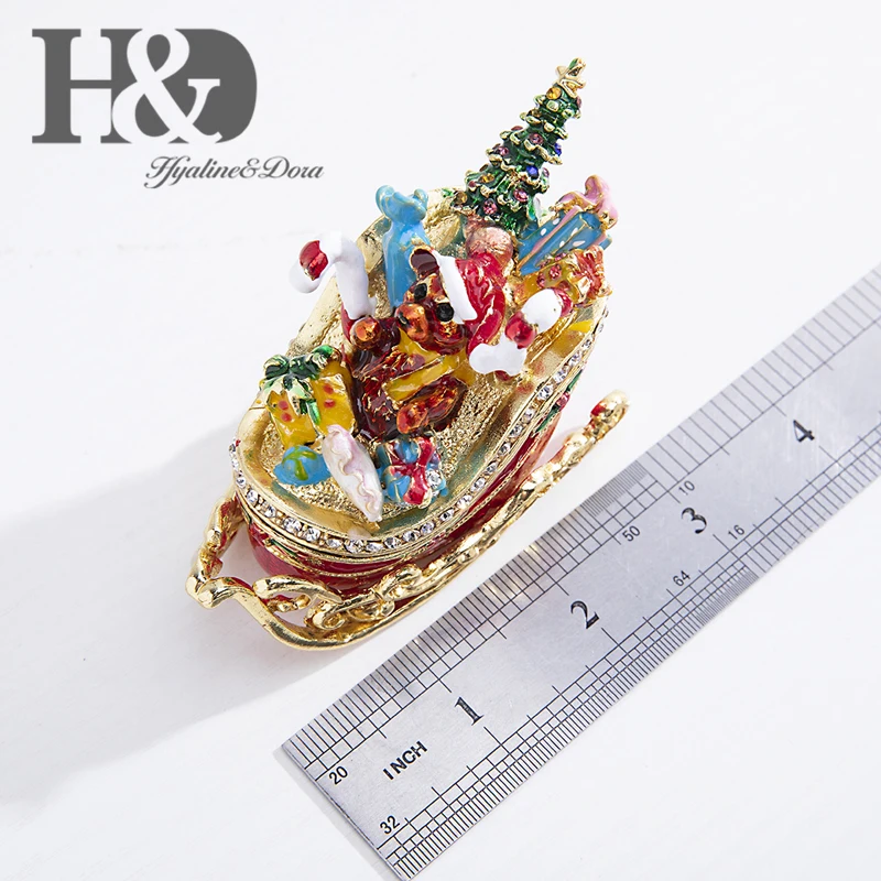 H& D Рождественский Декор для дома, эмалированные и украшенные камнями, ручная роспись, Санки, медвежонок, безделушки, коробки, шарнирное Ювелирное кольцо, держатель, рождественский подарок