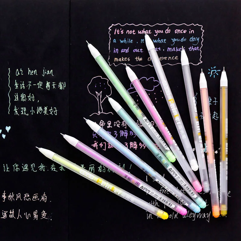 

10Pcs Creative Drawing Highlight Pens Candy Colors Pens Cute Painting Gel Pens For Girls Gift School Office Supplies Stationery
