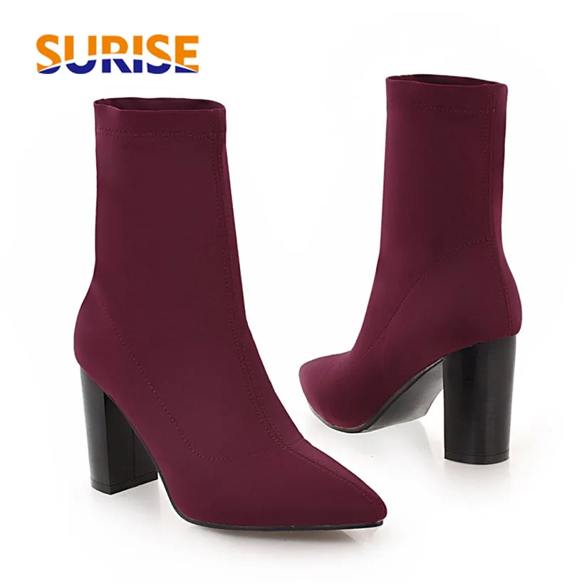 red sock booties chunky heel
