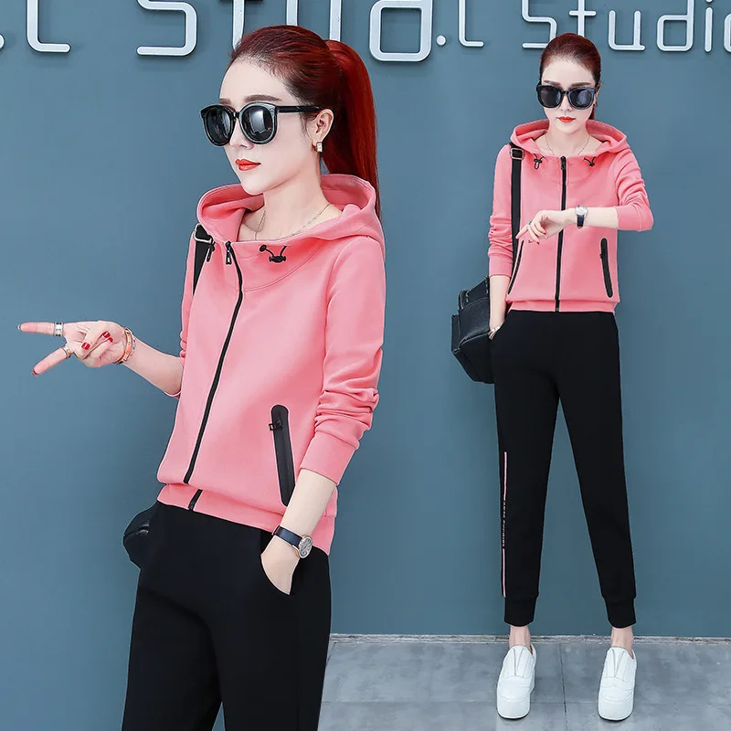 

Autumn Fashion Leisure Suit 2019 New Style Fashion Slimming Spell Edge Printed Hoodie Sports Clothing Two-Piece Set