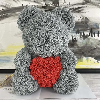 

2019 new style rose bear with heart artificial roses foam roses flower bear rose 35 cm high Valentine's Day gifts Mother's Day