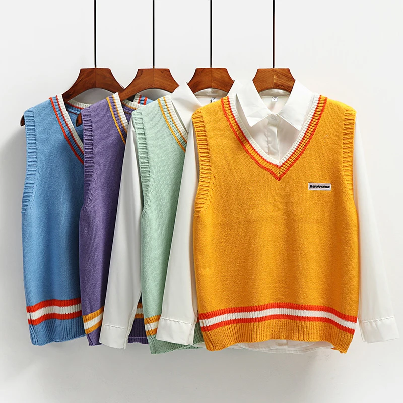 Женский вязаный жилет с v образным вырезом свободный Трикотажный без рукавов kz115