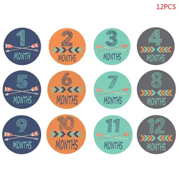 

12 Pcs/set 1-12 Month Sticker Baby Photography Milestone Memorial Monthly Newborn Kids Commemorative Card Number Photo Props