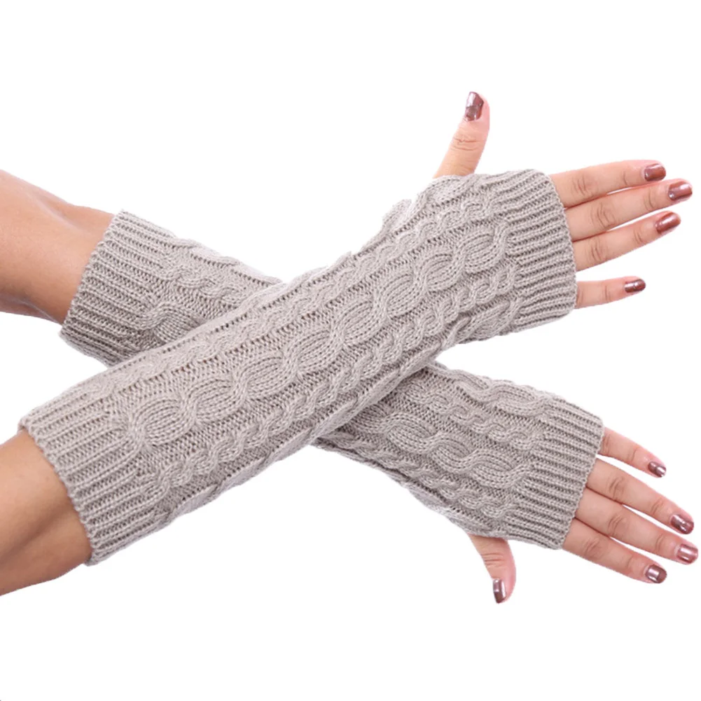 Новинка, трендовые женские зимние однотонные вязаные длинные перчатки без пальцев, теплые перчатки, рождественский подарок для женщин