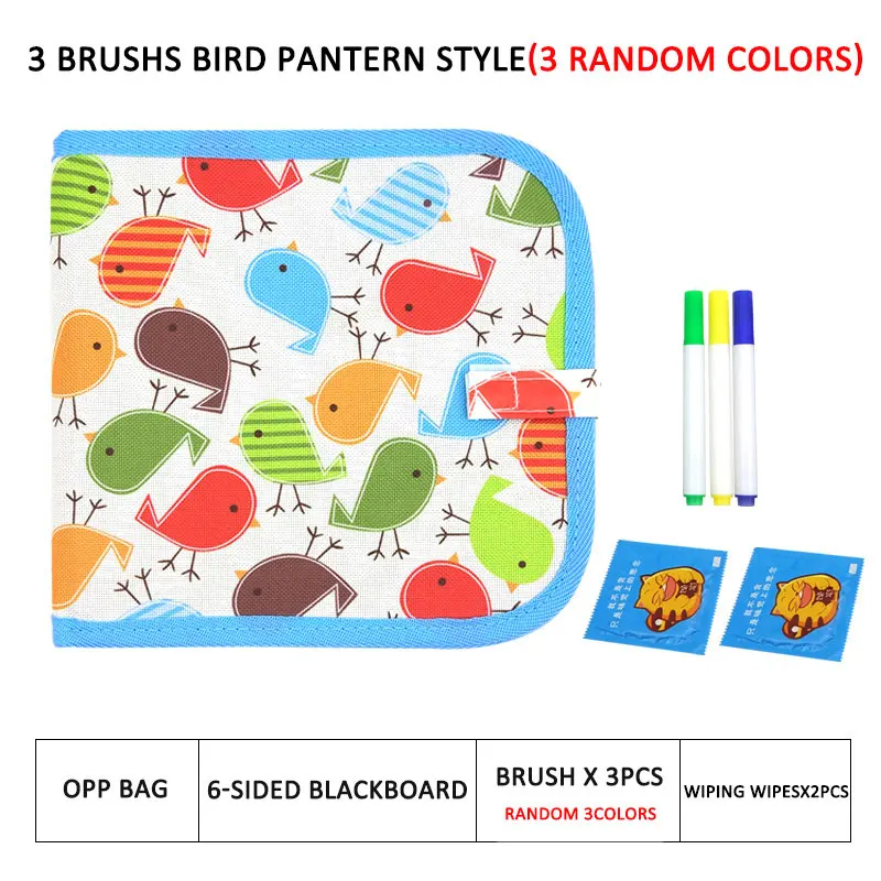 6 side bird 3 pen Детские игрушки для рисования портативный мягкий мел доска для рисования Обучающая книга доска "сделай сам" картина доска для рисования с мелом - Цвет: 6 side bird 3 pen