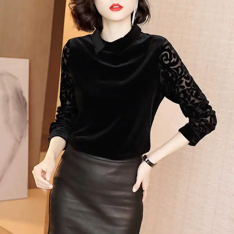 Золотая Бархатная рубашка 2019 осень и зима новая Женская приталенная модная с