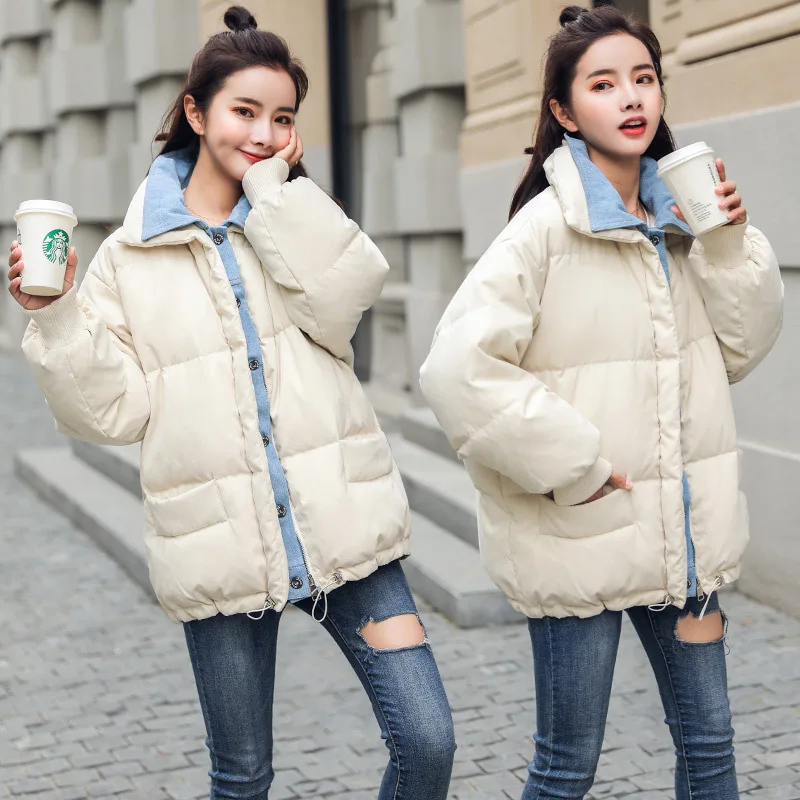 

Short Loose-Fit Versatile Comfortable Long Sleeve 2018 Winter New Style Solid Color Cotton-padded Clothes