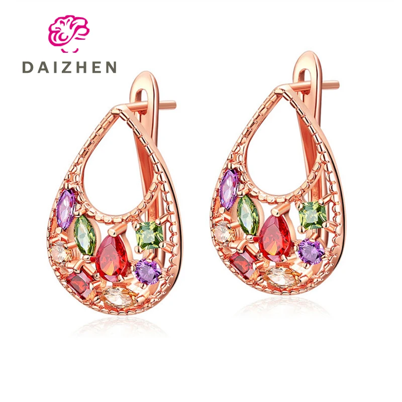 

Fashion Multicolor Flowers Studs Ear with Aaa Cubic Zircon Luxury Earrings for Women Best Gift Jewelry Girls Xmas