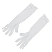 Pair Long White Satin Bow Tie Gloves for Children Weddings S