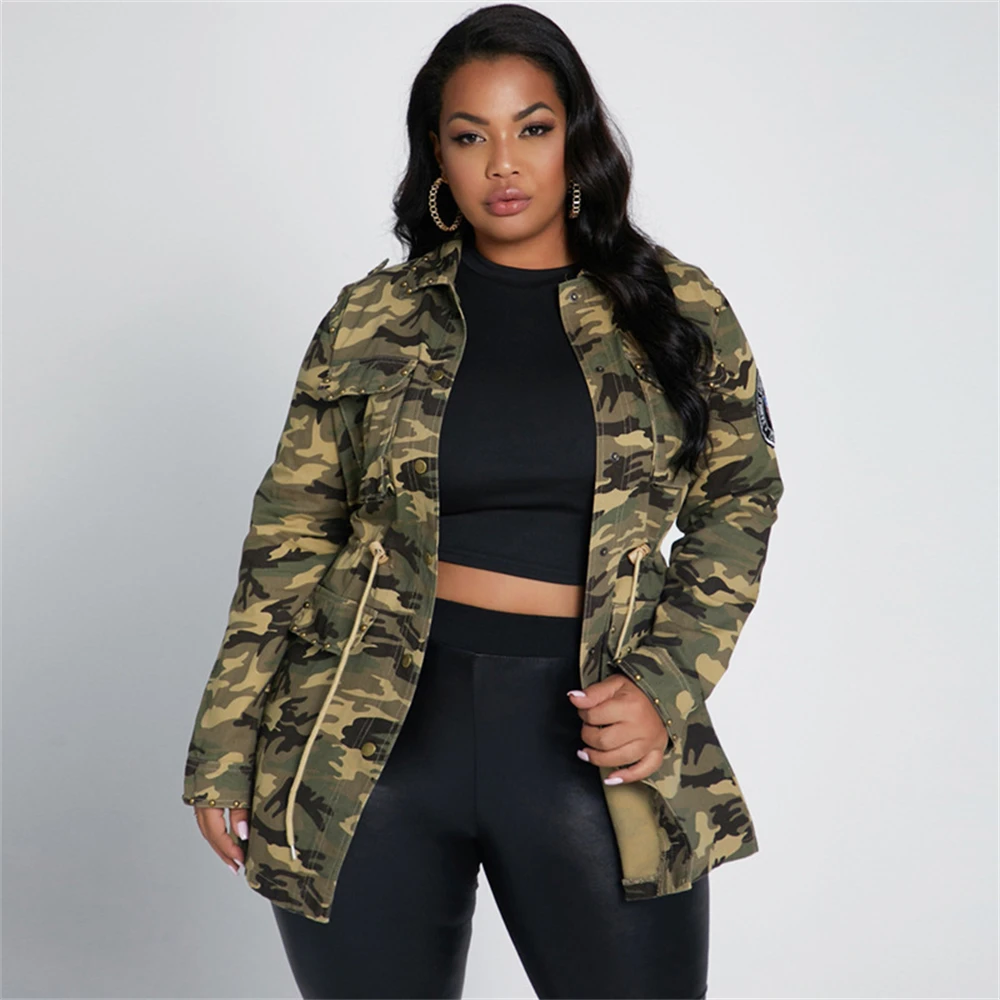 Green Camo Streetwear Coat Chubby Girls 