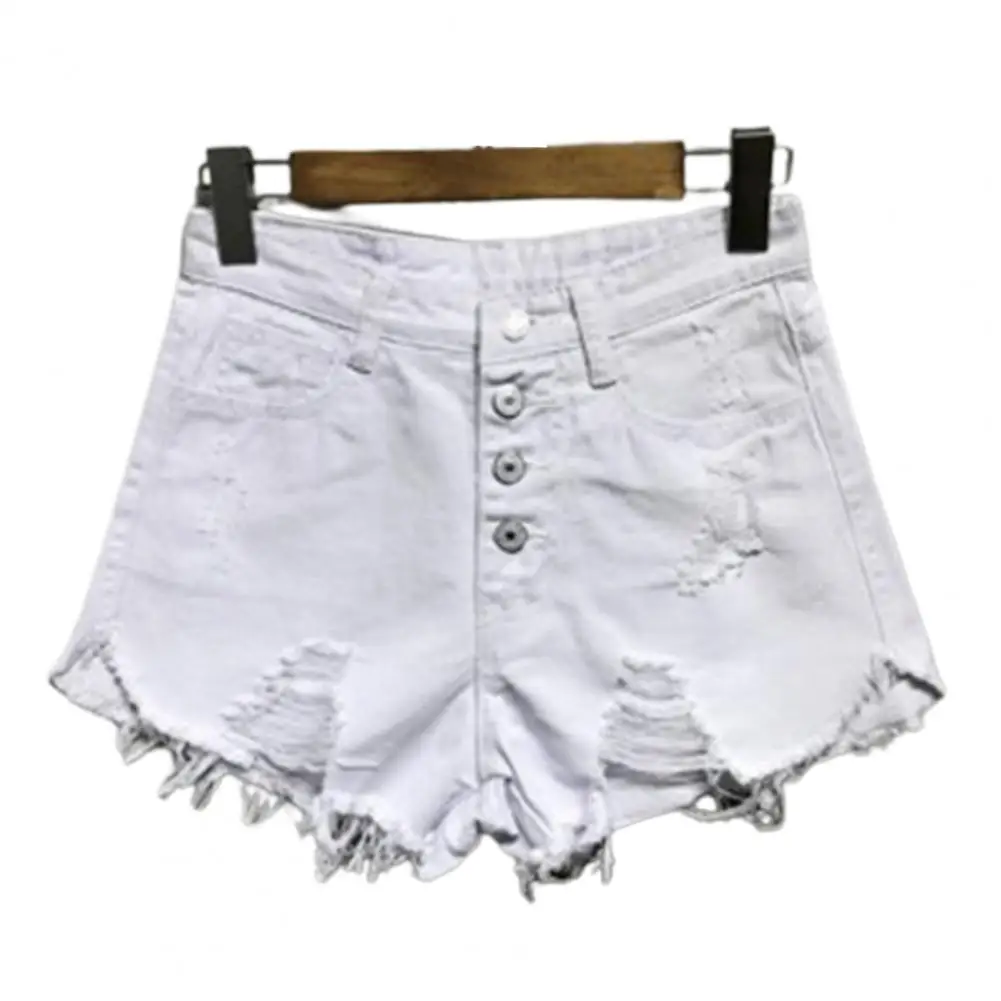 Casual Women's Denim Shorts Tassel Loose All Match High Waist Button