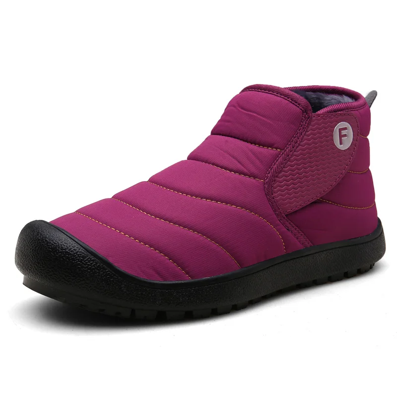 Классические зимние ботинки унисекс; теплые мужские зимние ботинки на меху; высококачественные женские ботильоны; уличная Водонепроницаемая Мужская Рабочая обувь без застежки - Цвет: Бордовый