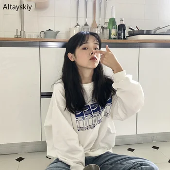 

Hoodies Women Elegant All-match Plus Velvet Korean Style Printed O-Neck Womens Pullover Autumn 2020 Female Sweatshirts Outwear