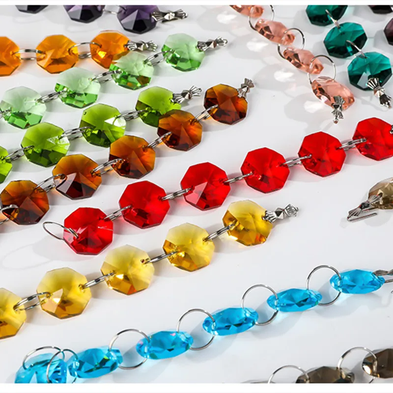 All Colors Luxurious K9 Crystal Glass 14mm Octagon Chandelier Beads Garland Stand Hang Chains for Christmas Tree & Curtain Decor