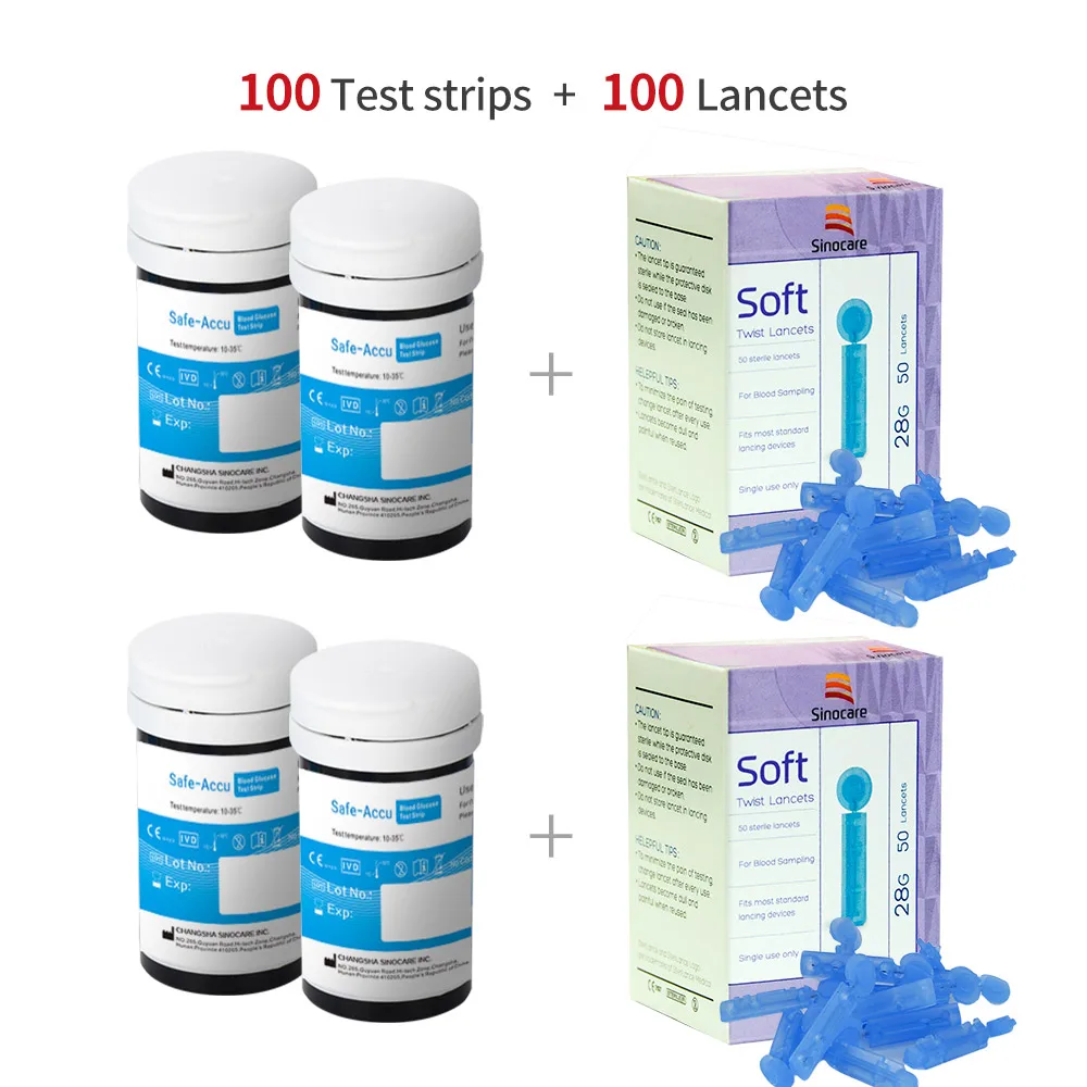 50/100pcs for Safe-Accu) Sinocare Blood Glucose Test Strips Needles - Цвет: 100pcs test strips