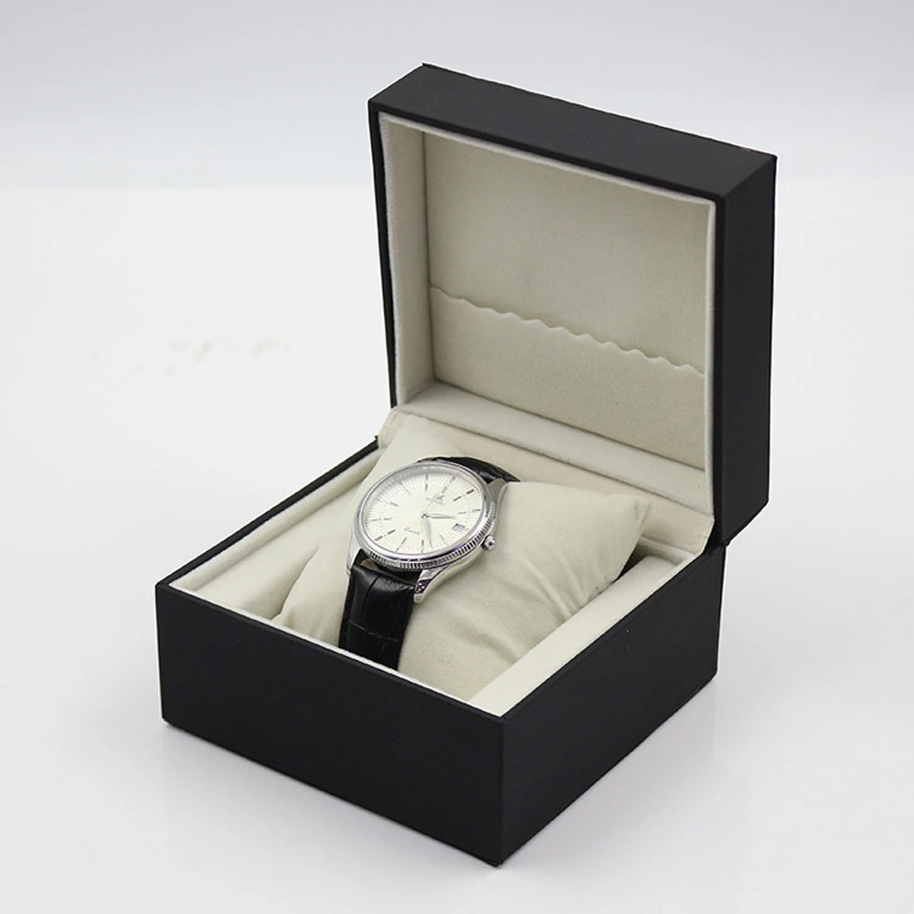 CdyBox Watch Box Black PU Leather Jewelry Storage Box with Pillow Single Slot Watch Gift Box for Men and Women