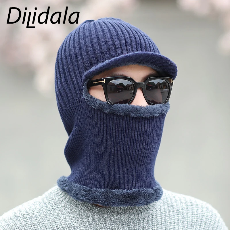 Dilidala, осенне-зимняя шерстяная мужская шапка, дикая, теплая, Вязанная, для велоспорта, шапки с ушками, нагрудник, женские, корейские, зимние шапки с наушниками для мужчин