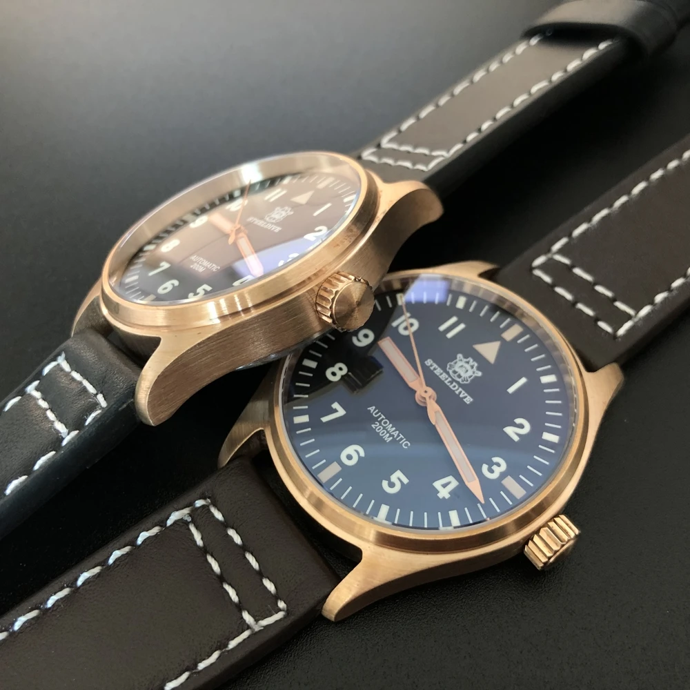 SD1948S NH35 Бронзовые часы для дайвинга 200м Водостойкий Steeldive кожаный ремешок для мужчин автоматические наручные часы для мужчин Мужчины