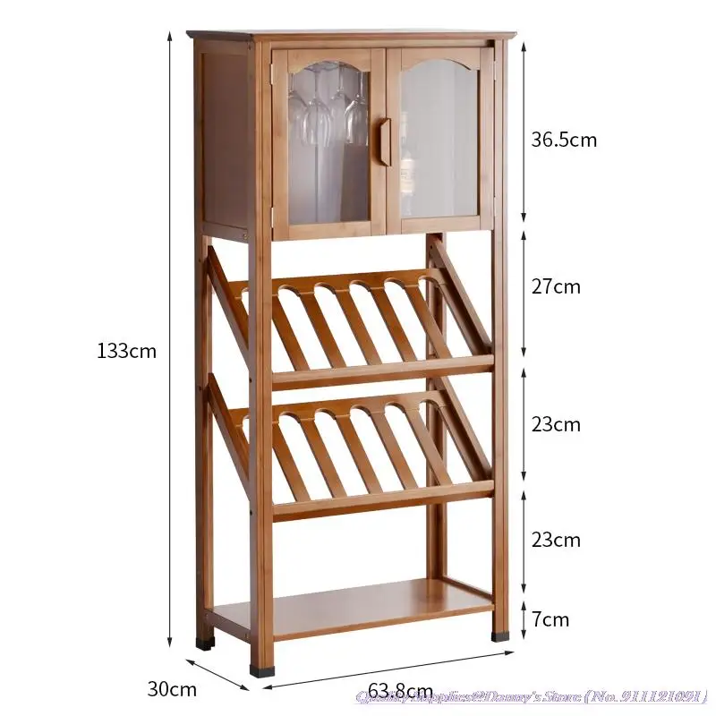 4-layer Wine Rack 64x30x133cm Quality Bamboo Living Room Wine Holder Restaurant Cabinet Shelf Stainless Steel Cup Holder