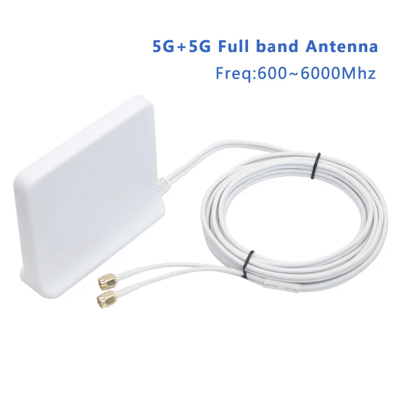 Factory price 5G+5G 2x2 MIMO High gain 12dBi 600~6000Mhz indoor omni 5G Antenna with 2 cables for communication