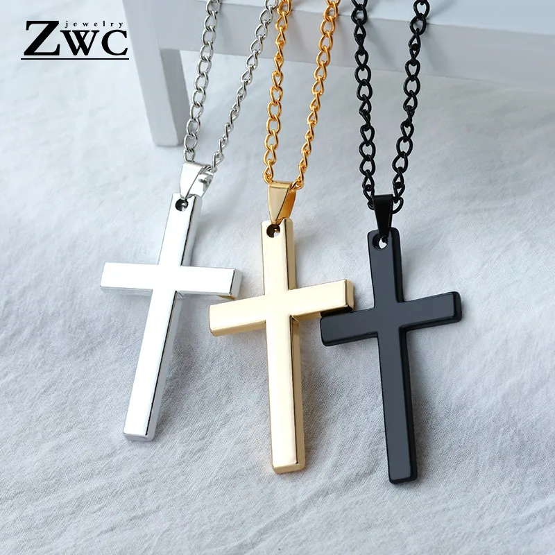 ZWCX-collar cruzado de acero inoxidable para mujer y hombre, Color dorado y plateado, cadena Vintage de cristal, collares con pendientes largos, joyería