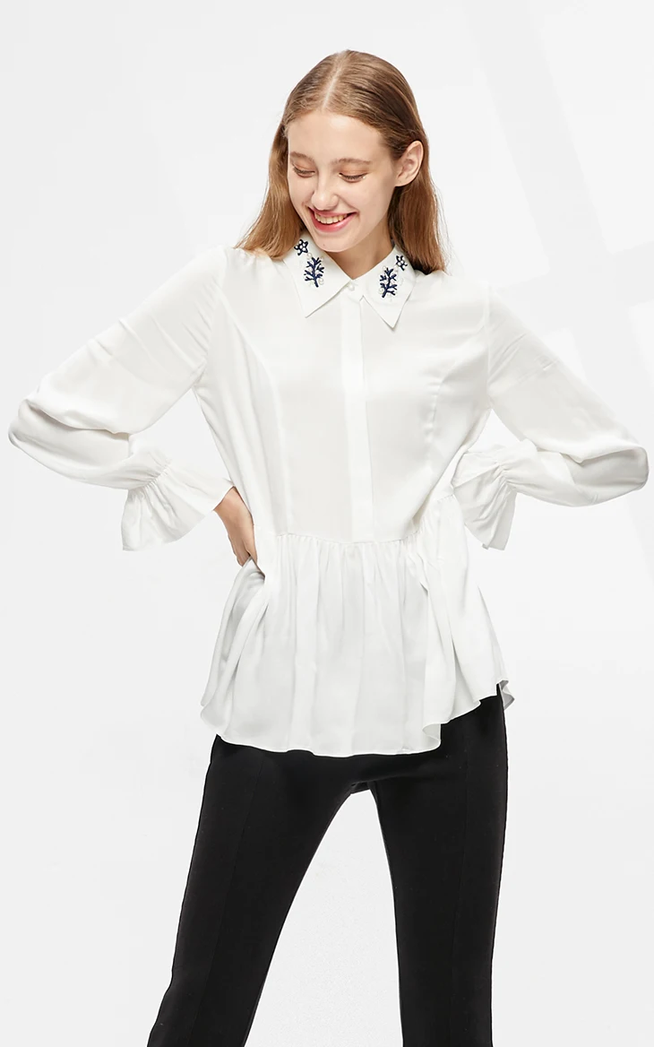 Vero Moda Женская приталенная рубашка с расклешенными рукавами и вышивкой из искусственного жемчуга | 319305538