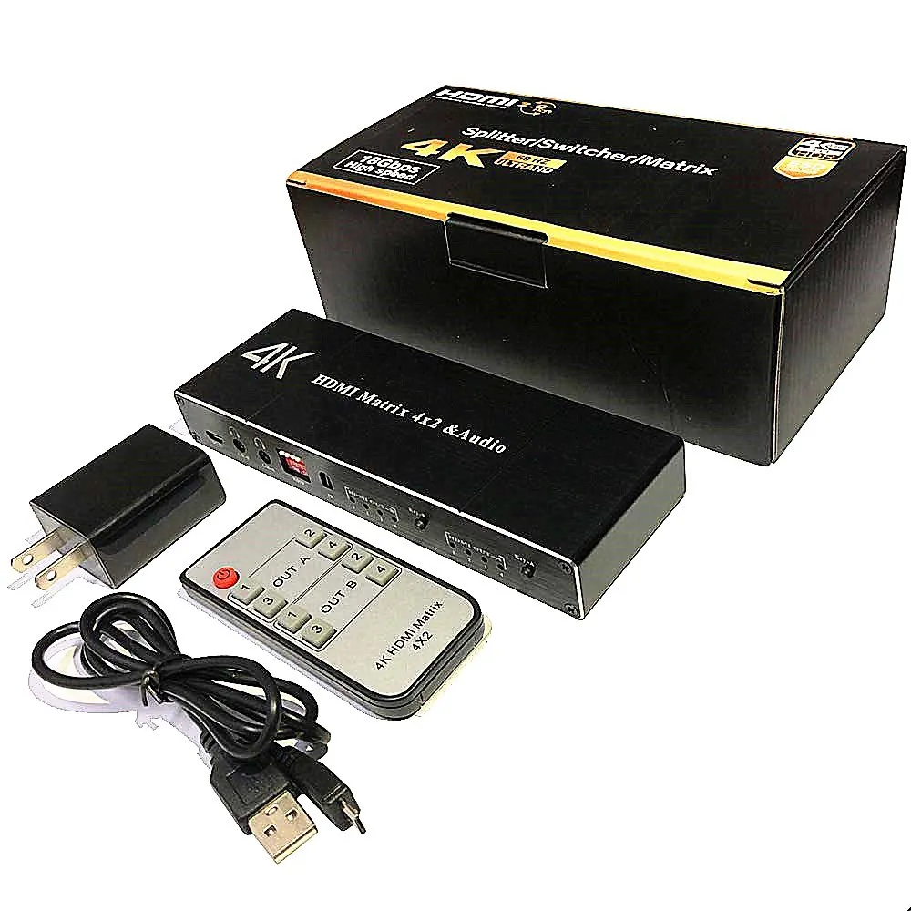 HDMI матрица 4x2 hdmi аудио экстрактор 4 k@ 30 Гц hdmi разветвитель с SPDIF и L/R 3,5 мм HDMI 1.4b переключатель Поддержка HDCP 2,2 3D