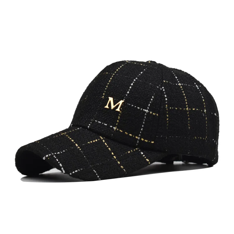 

New Style M Standard Autumn and Winter Outdoor Fashion Gold Thread Baseball Cap Men and Women Fashion Plaid Warm Hat