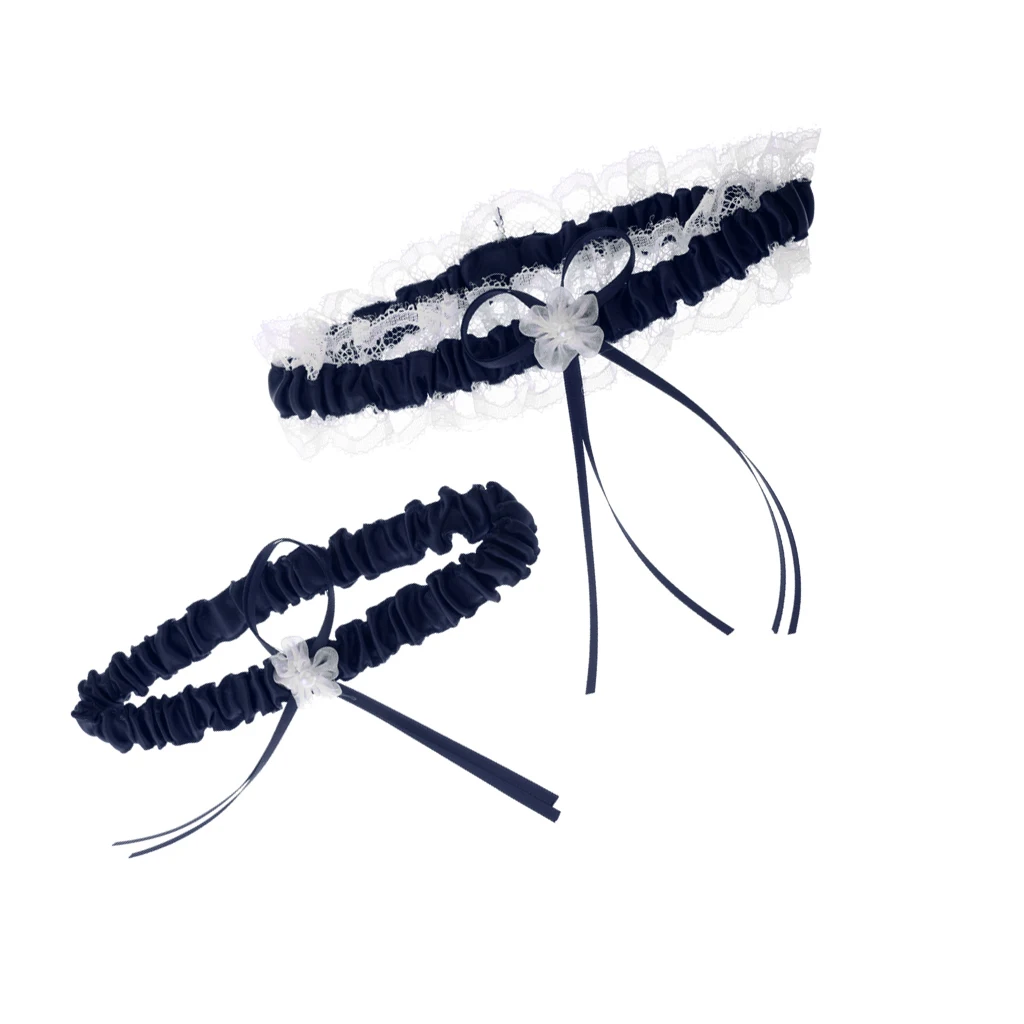 2Pcs Rustic Bridal Wedding Garter Floral Stretch Bridal Lace Satin Bowknot Thigh Ring Soft Socks Hen Party Lace Pearls Garter
