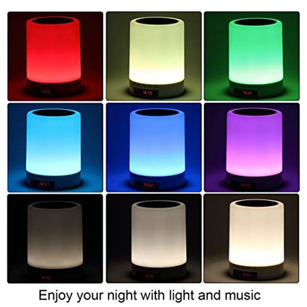 Night Light with Bluetooth Speaker Portable Wireless Bluetooth Speaker Touch Control Color LED Bedside Table Lamp