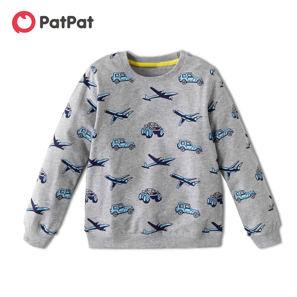 

PatPat 2020 New Spring and Autumn Fashionable Cartoon Car and Plane Allover Print Long-sleeve Sweatershirt for Kids Boy Clothes