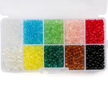 

10 Colors Crystal Beads Round Beads Faceted Loose Beads with Container Box for Jewelry Making