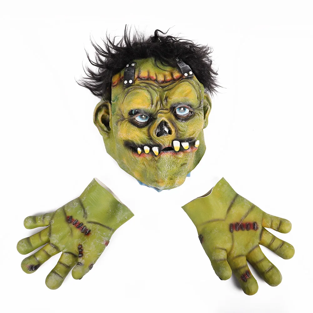 High Quality Green Mask Gloves Halloween Scary Carnival Party Masquerade Fangs Horror Accessories Cosplay Green Lifelike Unisex