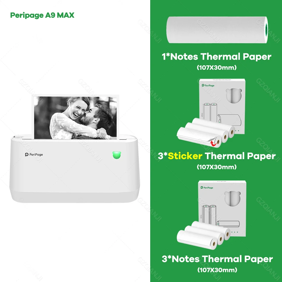 Peripage A9 A9s Max Mini Photo Wireless Thermal Phone Printer Sticker Label Notes List Printing Machine With Paper Roll Official mini handheld printer Printers