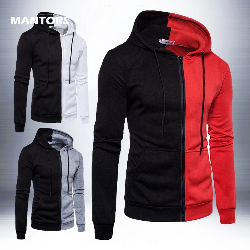 2019 Men Zipper Sweatshirts Casual Patchwork Hoodies Autumn Hooded Cardigan Coats Fashion Mens Clothes Hip Hop Sweatshirt Outfit | Мужская