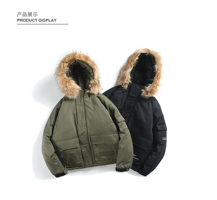 Nanxia Qiaozhuang Winter Hooded Cotton-padded Clothes Japanese-style Loose Casual Solid Color Versatile Function Large Fur