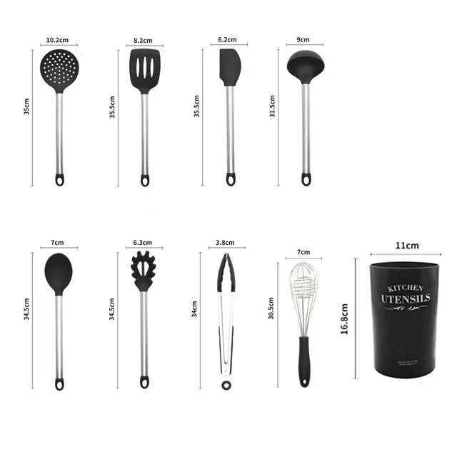 9pcs kitchen set Набор для кухни 8 шт. ручка из нержавеющей стали+ кухонные принадлежности из силикона кухонный набор для дома Инструменты антипригарный шпатель набор приборов Черный и светло-серый - Цвет: 9pcs kitchen set