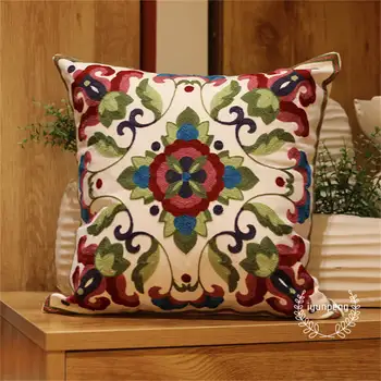 

LeRadore Luxury Pastoral Style Cotton Cushion Cover Embroidered Bolster 45*45cm Home Decorative Pillow Case Throw Free Shipping